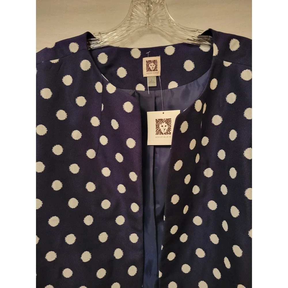 Anne Klein Sz Large Jacket Cropped Polka Dot Navy/White Ruffle 3/4 Sleeve NWT E3 - Picture 5 of 14